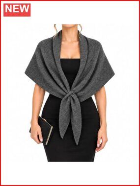 Triangle Shawl Wrap Wool Blend Knit Poncho Scarf Tie Front
